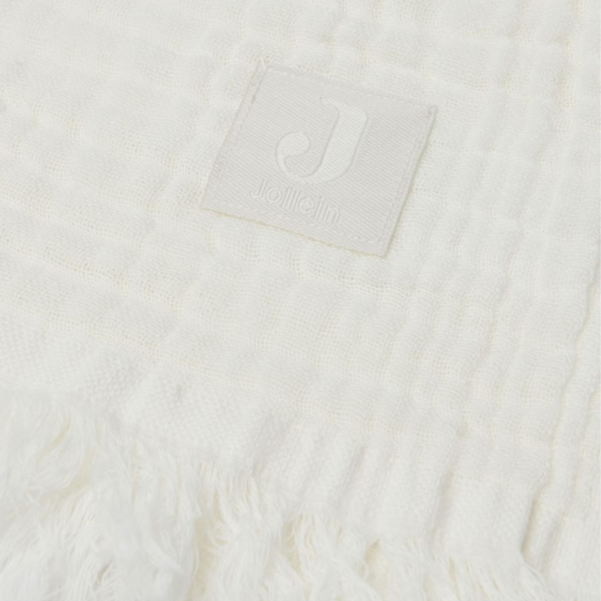 JOLLEIN – Couverture lit bébé Muslin fringe 120×120 ivoire